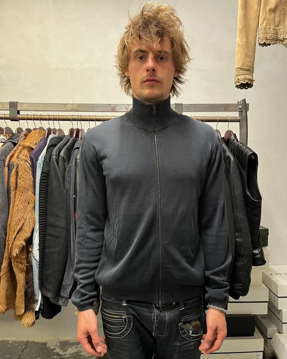 2000s Prada Dark Grey Faded Zip-up Sweater bKVaIiv 1