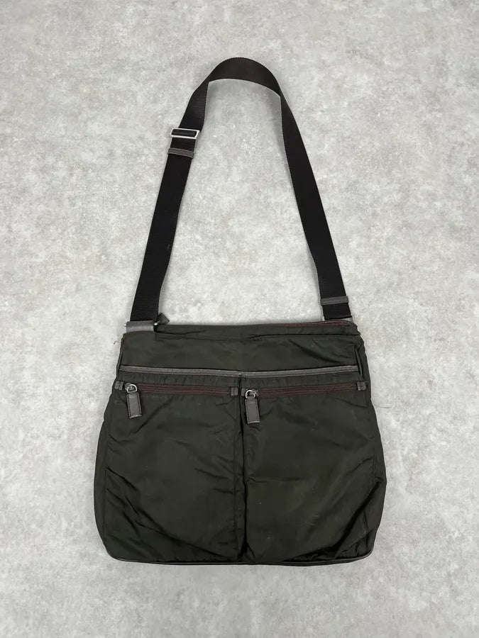 2000s Prada Dark Khaki Nylon Shoulder Bag XlAzkaS 0