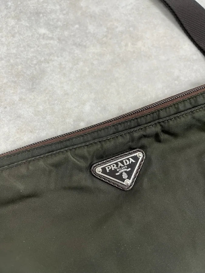 2000s Prada Dark Khaki Nylon Shoulder Bag XlAzkaS 3