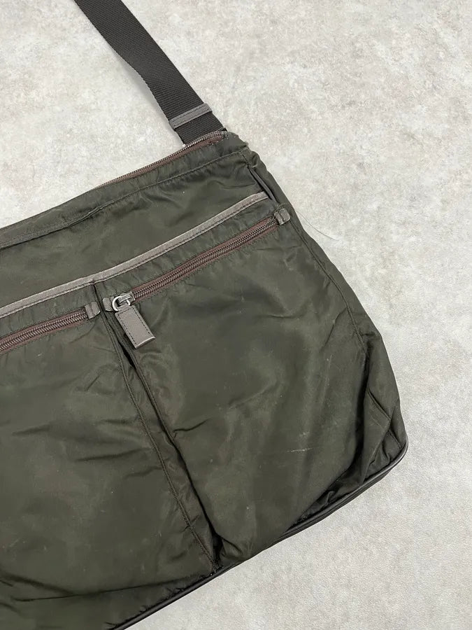 2000s Prada Dark Khaki Nylon Shoulder Bag XlAzkaS 4