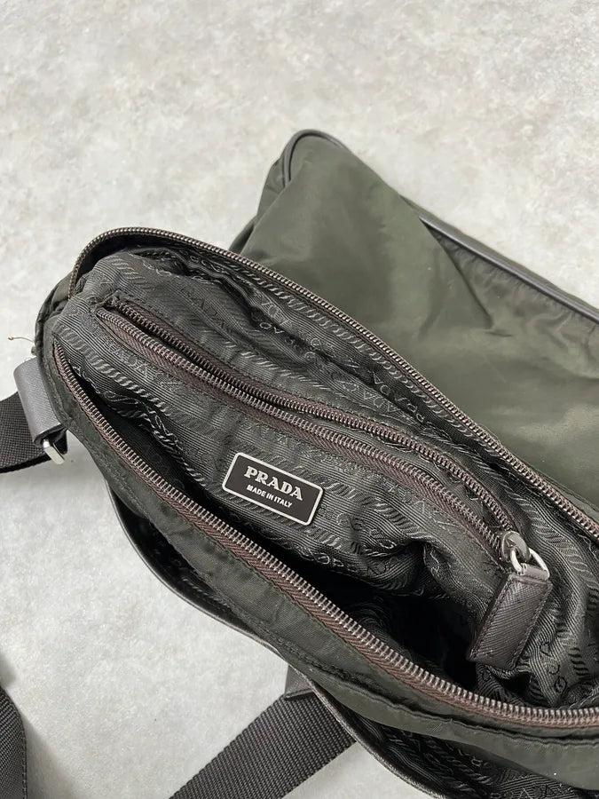 2000s Prada Dark Khaki Nylon Shoulder Bag XlAzkaS 6