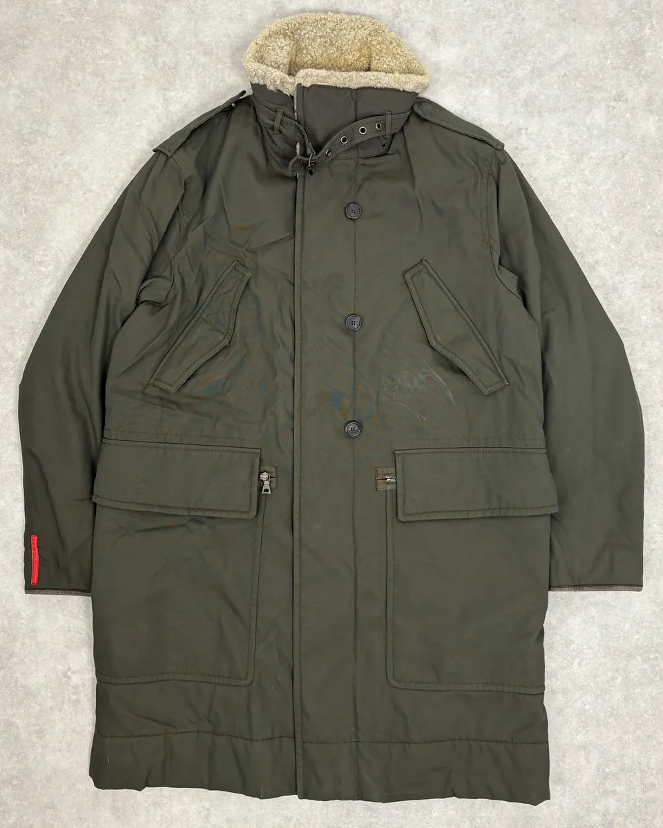 2000s Prada Dark Olive Green Parka Long Jacket xgQmNUs 1