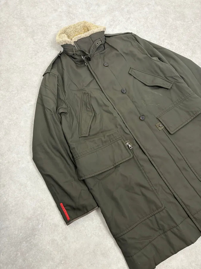 2000s Prada Dark Olive Green Parka Long Jacket xgQmNUs 3