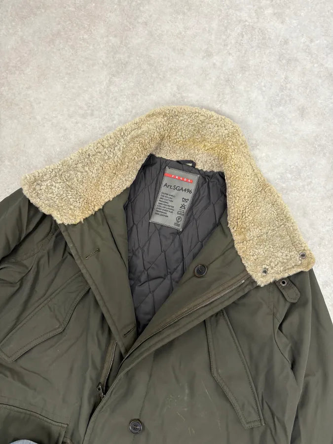2000s Prada Dark Olive Green Parka Long Jacket xgQmNUs 4