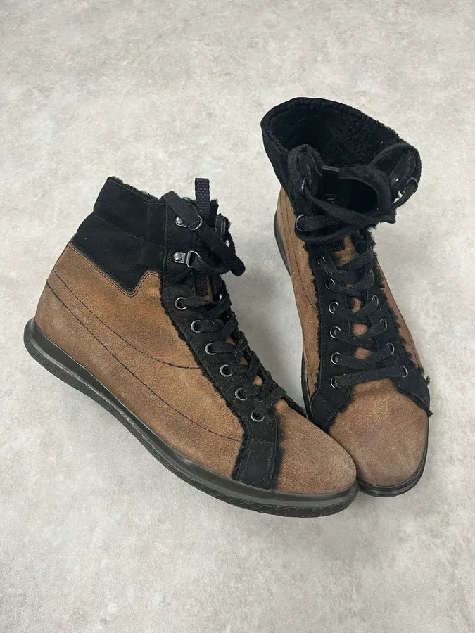 2000s Prada Distressed Brown Suede Leather Boots SgYGuBt 3