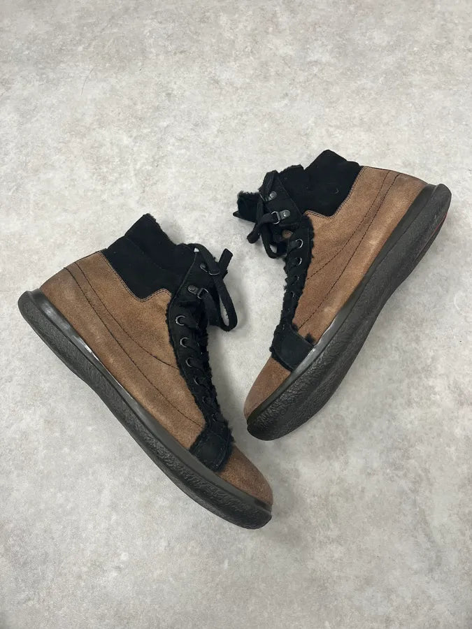 2000s Prada Distressed Brown Suede Leather Boots SgYGuBt 5