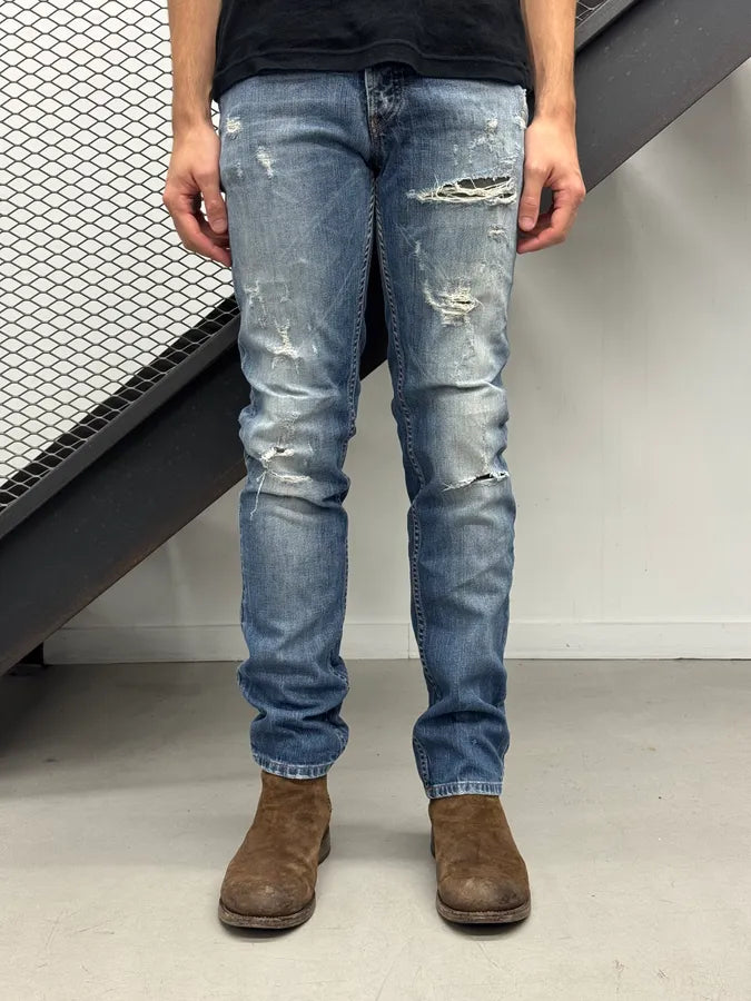 2000s Prada Distressed Straight Leg Blue Denim Jeans bKVaIiv 0