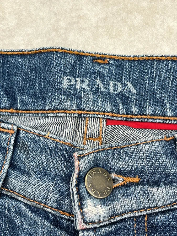 2000s Prada Distressed Straight Leg Blue Denim Jeans bKVaIiv 10