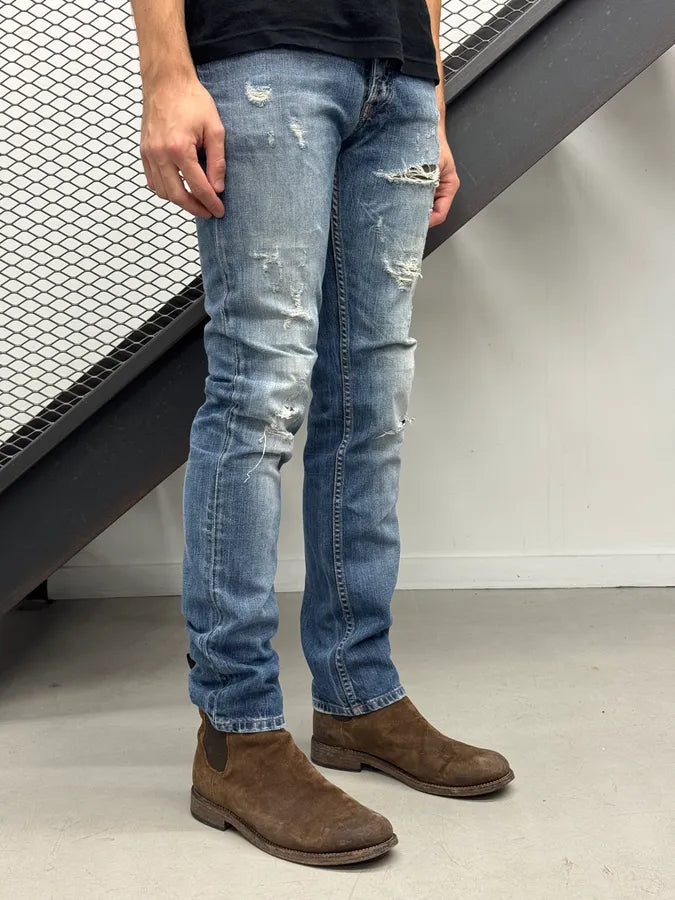 2000s Prada Distressed Straight Leg Blue Denim Jeans bKVaIiv 1