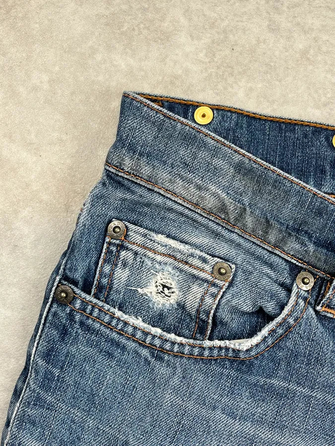 2000s Prada Distressed Straight Leg Blue Denim Jeans bKVaIiv 9