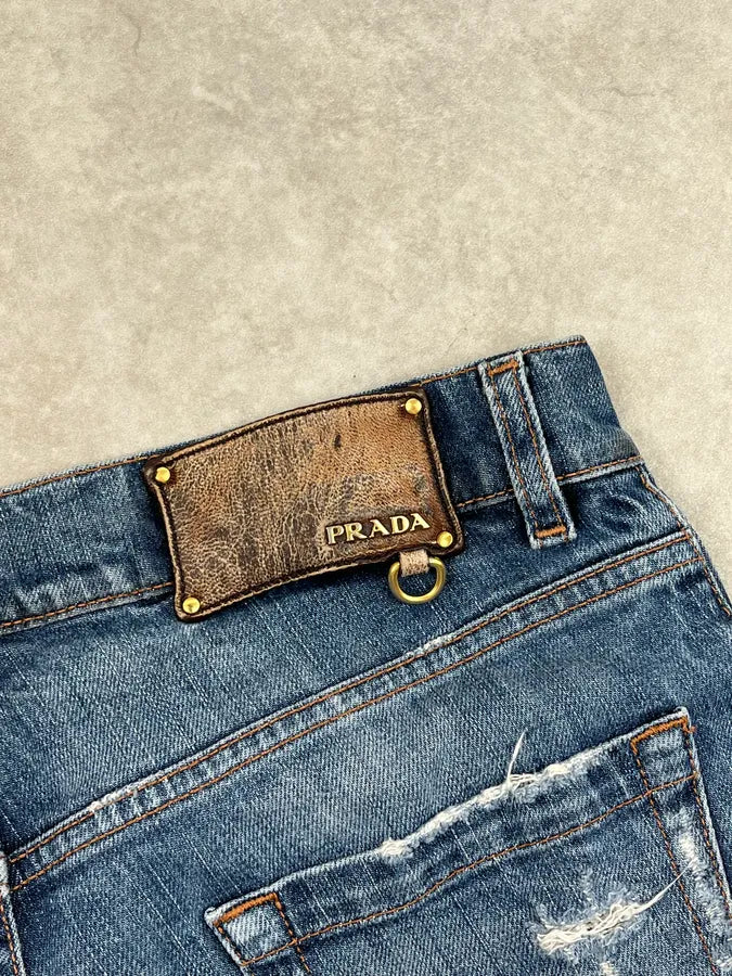 2000s Prada Distressed Straight Leg Blue Denim Jeans bKVaIiv 8