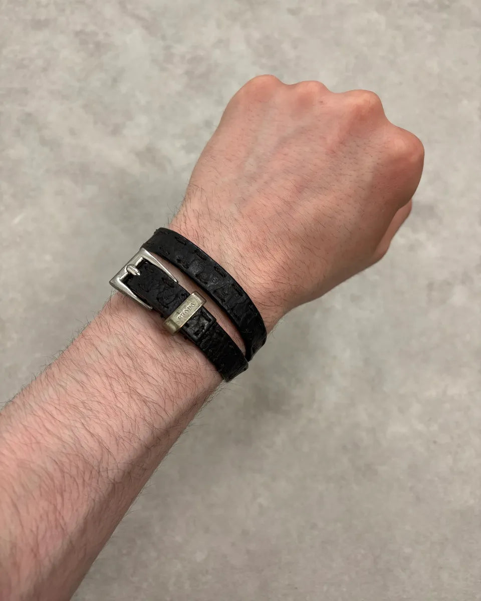2000s Prada Double Wrap Dark Leather Bracelet pYqfPLP 0