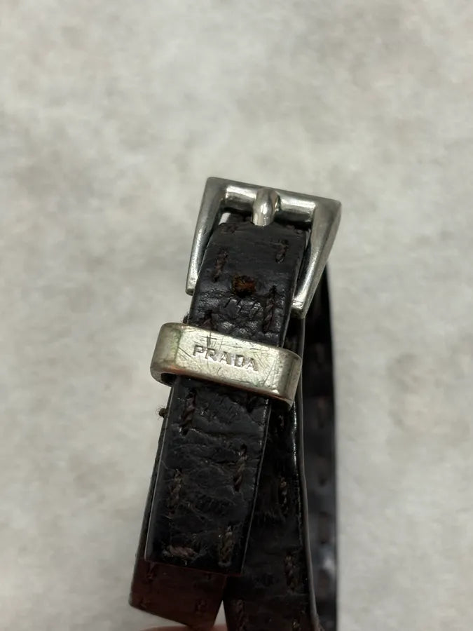 2000s Prada Double Wrap Dark Leather Bracelet pYqfPLP 4