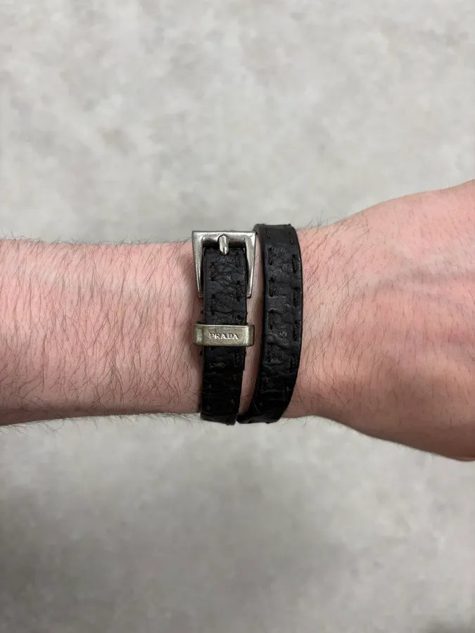 2000s Prada Double Wrap Dark Leather Bracelet pYqfPLP 1