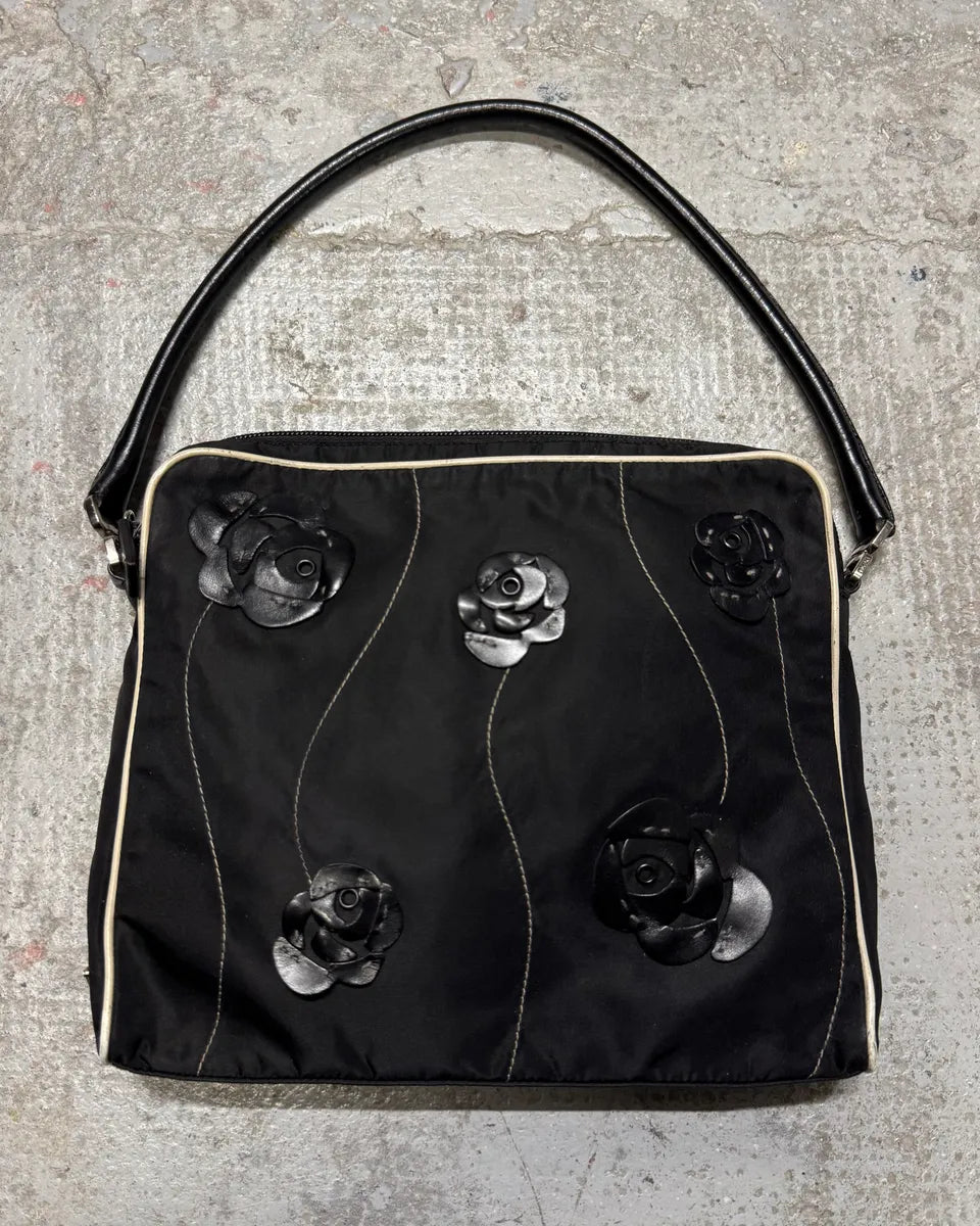 2000s Prada Embellished Flowers Black Handle Bag (OS) nyMlKSb 0