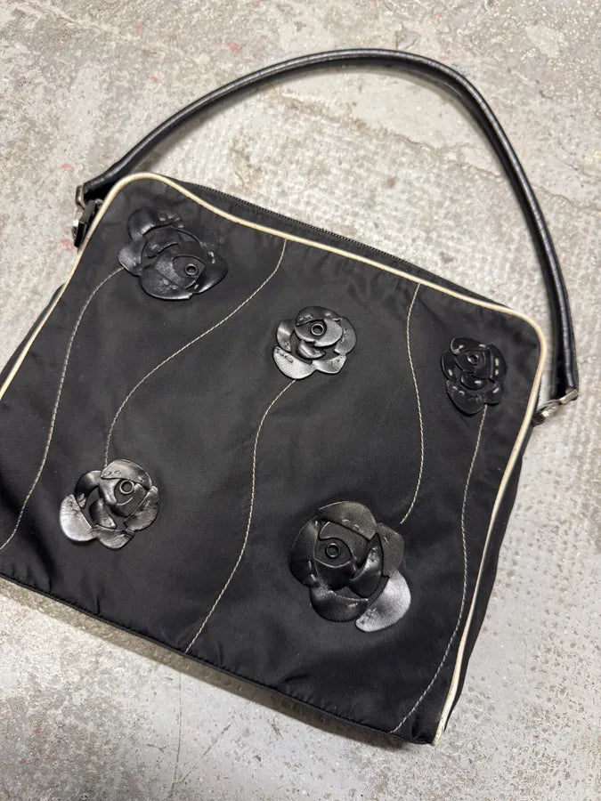2000s Prada Embellished Flowers Black Handle Bag (OS) nyMlKSb 3