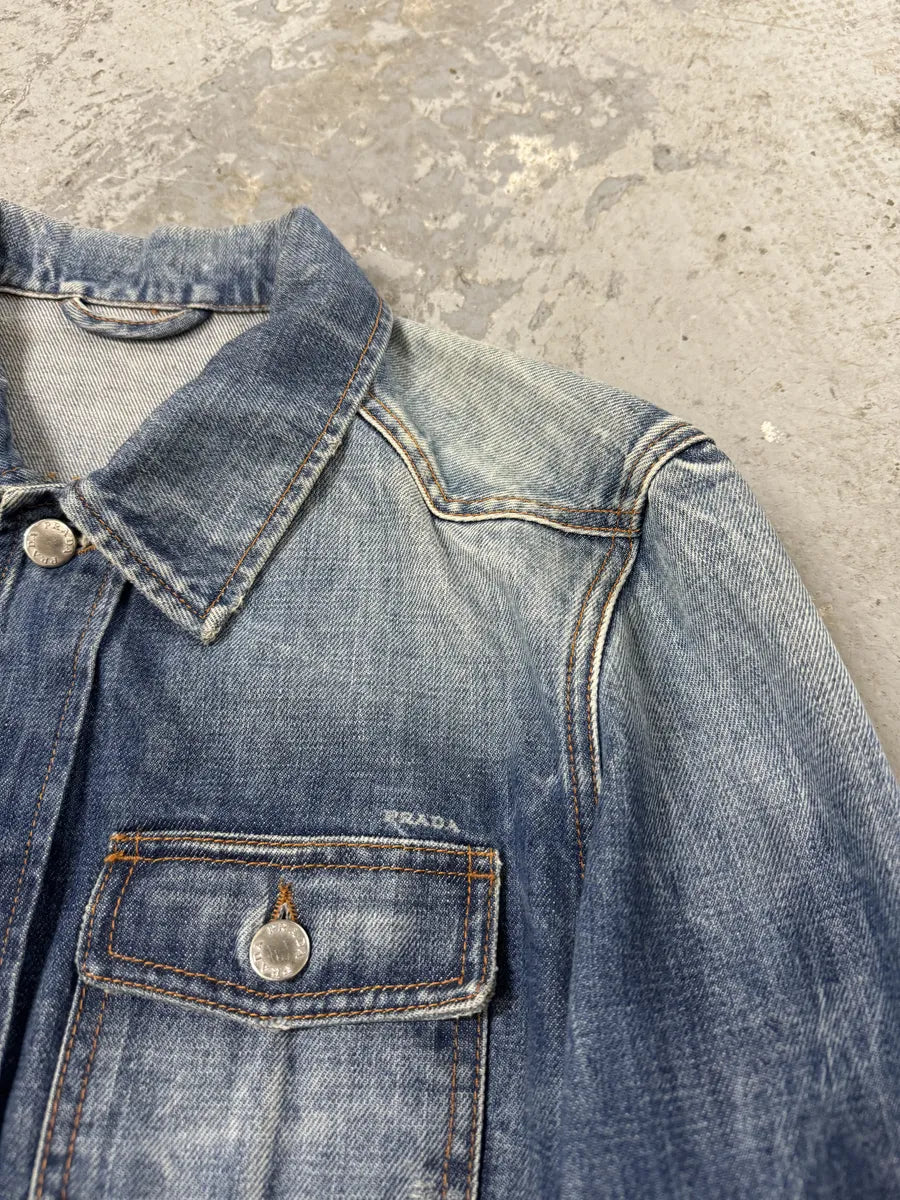 2000s Prada Faded Blue Denim Jacket (S/M) 5