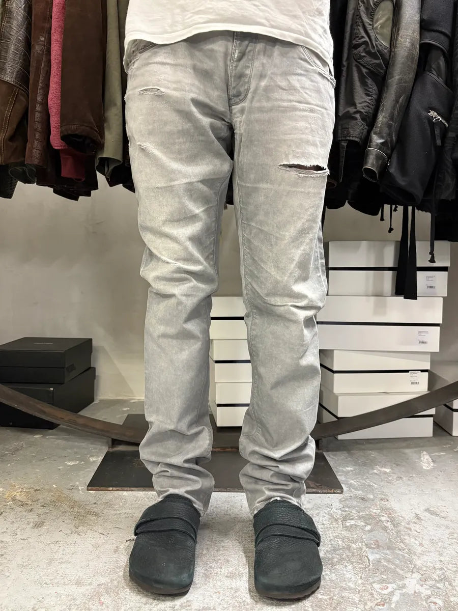 AW2010 Prada Faded Grey Distressed Slim Denim Jeans eBtzsmK 1