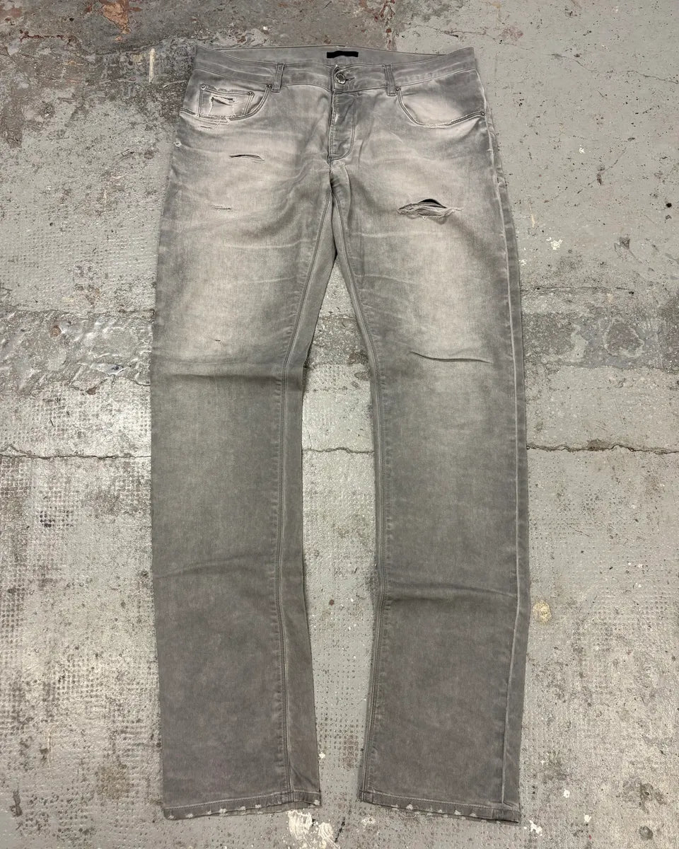 AW2010 Prada Faded Grey Distressed Slim Denim Jeans eBtzsmK 0
