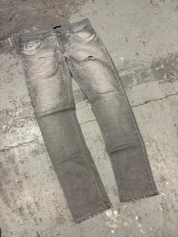 AW2010 Prada Faded Grey Distressed Slim Denim Jeans eBtzsmK 4