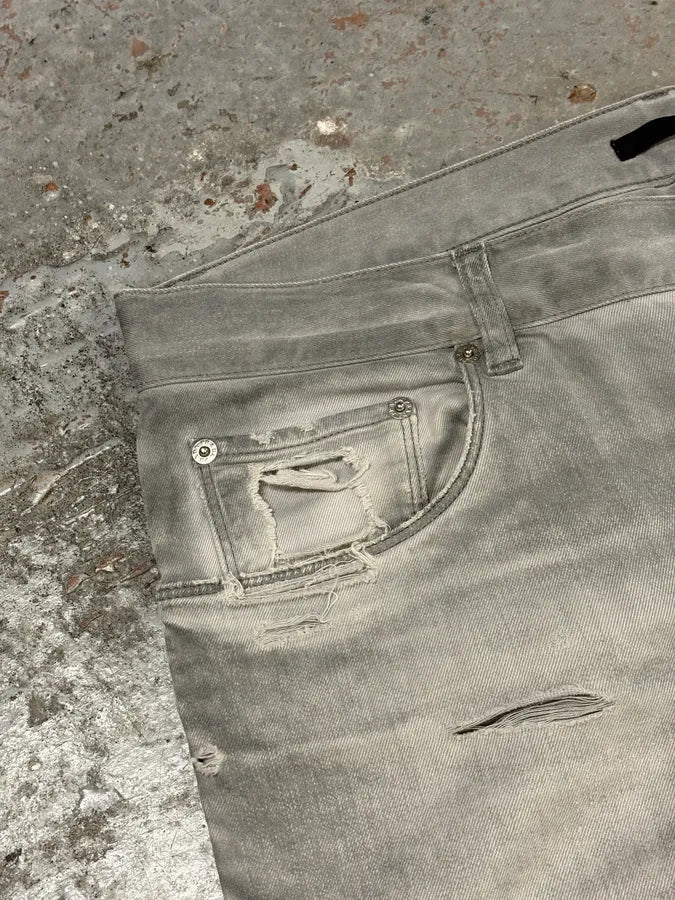AW2010 Prada Faded Grey Distressed Slim Denim Jeans eBtzsmK 8