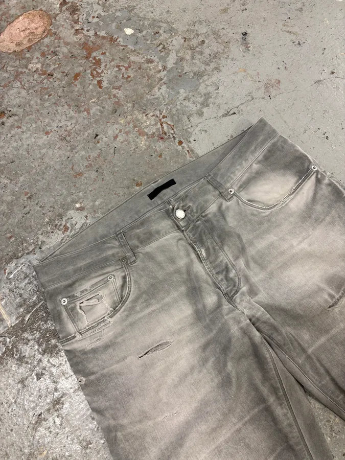 AW2010 Prada Faded Grey Distressed Slim Denim Jeans eBtzsmK 5