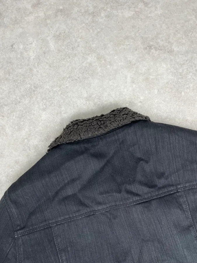 2000s Prada Faux Fur Black Denim Jacket DsSPKDZ 6