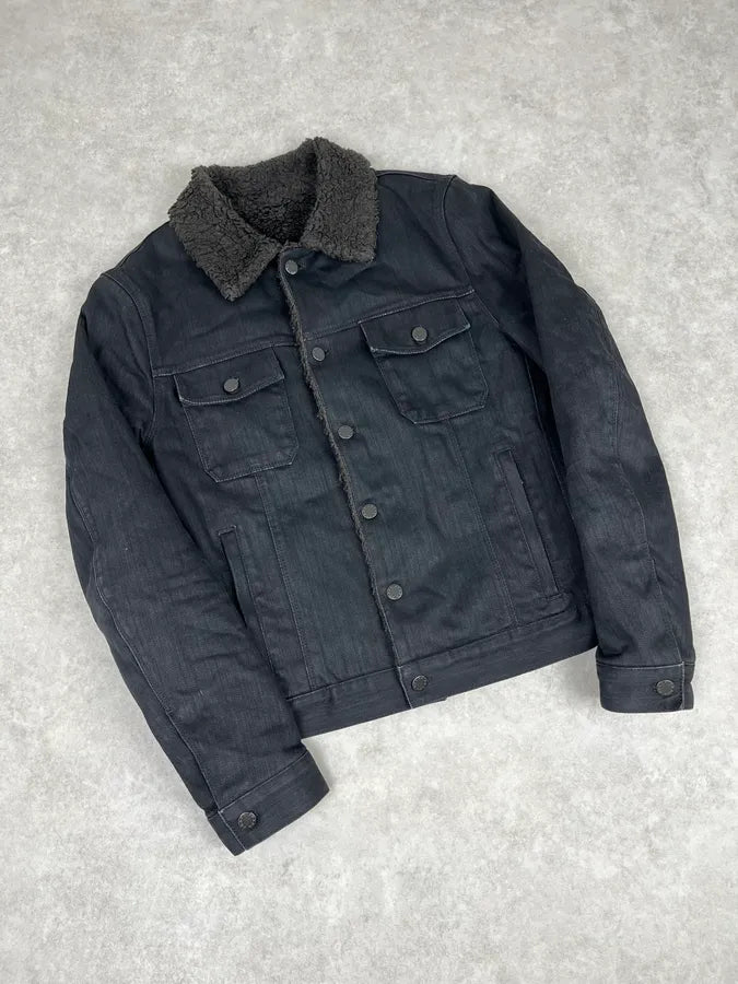 2000s Prada Faux Fur Black Denim Jacket DsSPKDZ 4