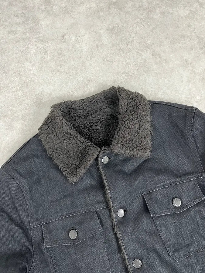 2000s Prada Faux Fur Black Denim Jacket DsSPKDZ 3