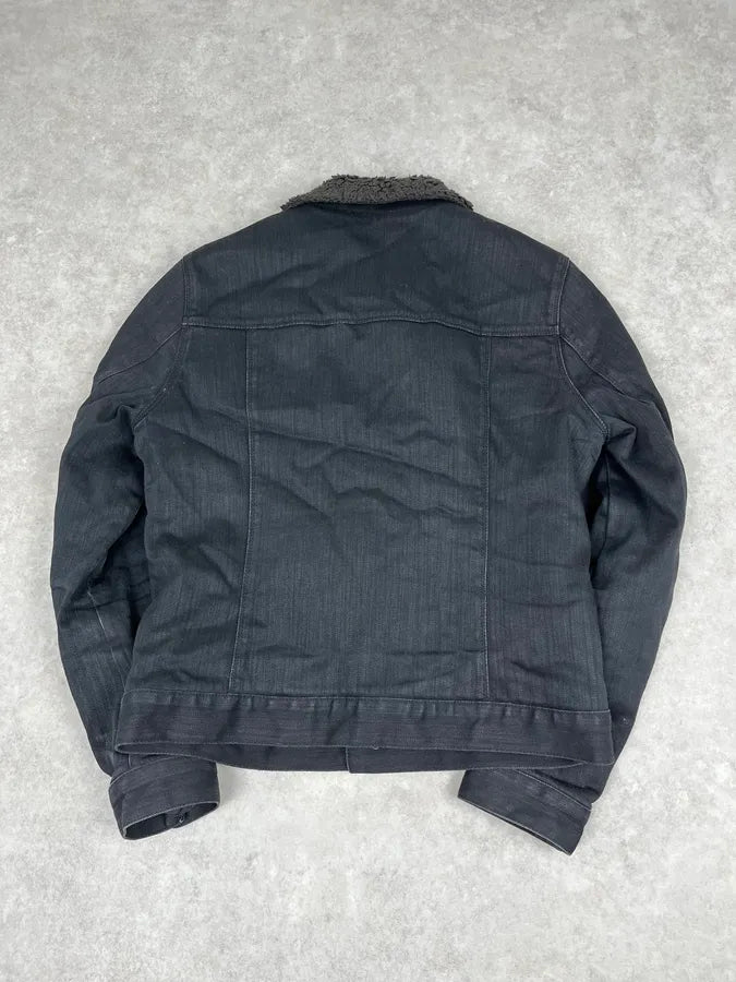 2000s Prada Faux Fur Black Denim Jacket DsSPKDZ 5