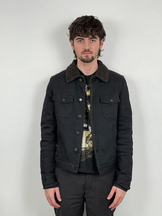 2000s Prada Faux Fur Black Denim Jacket DsSPKDZ 1