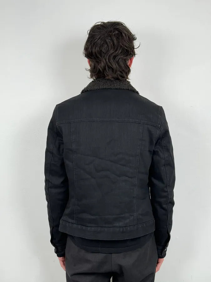 2000s Prada Faux Fur Black Denim Jacket DsSPKDZ 2