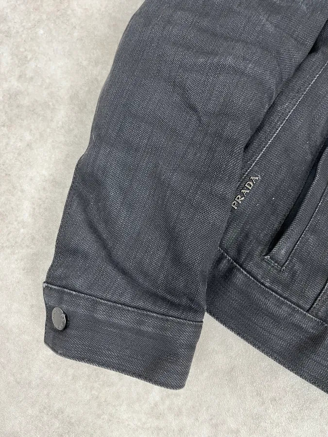 2000s Prada Faux Fur Black Denim Jacket DsSPKDZ 8