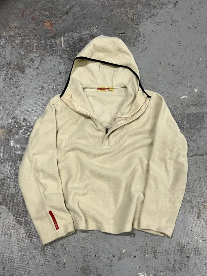 2000s Prada Fleece Cream White Hooded Sweater WIRQwtP 4