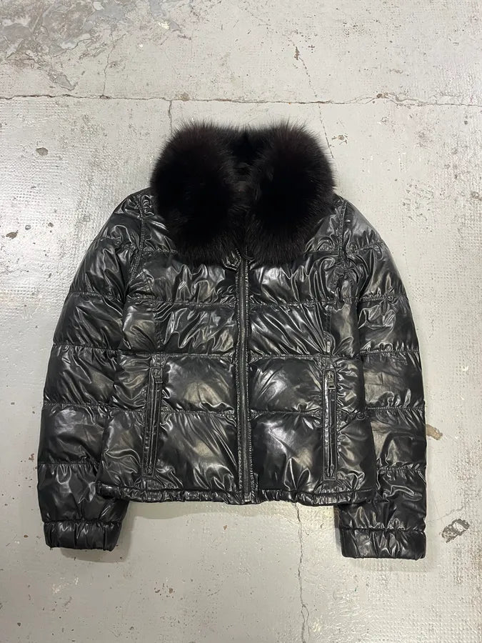 2000s Prada Fur Collar Black Puffer Jacket IdRLmNv 0