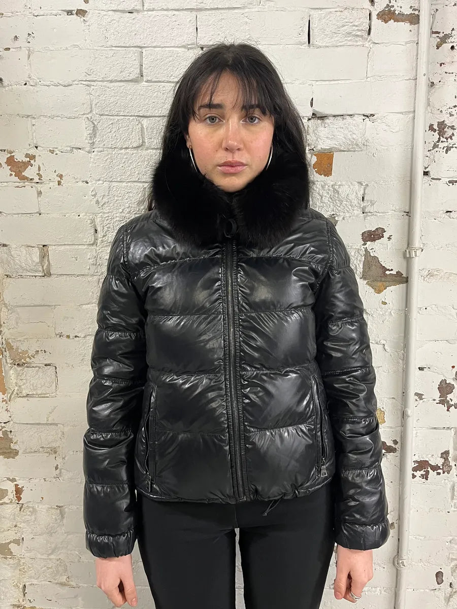 2000s Prada Fur Collar Black Puffer Jacket IdRLmNv 1