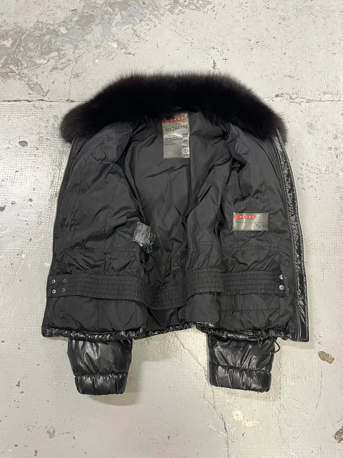2000s Prada Fur Collar Black Puffer Jacket IdRLmNv 7