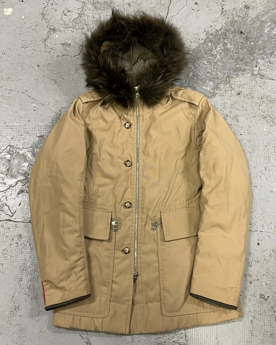 2000s Prada Fur Hood Beige Jacket iWEkxuw 0