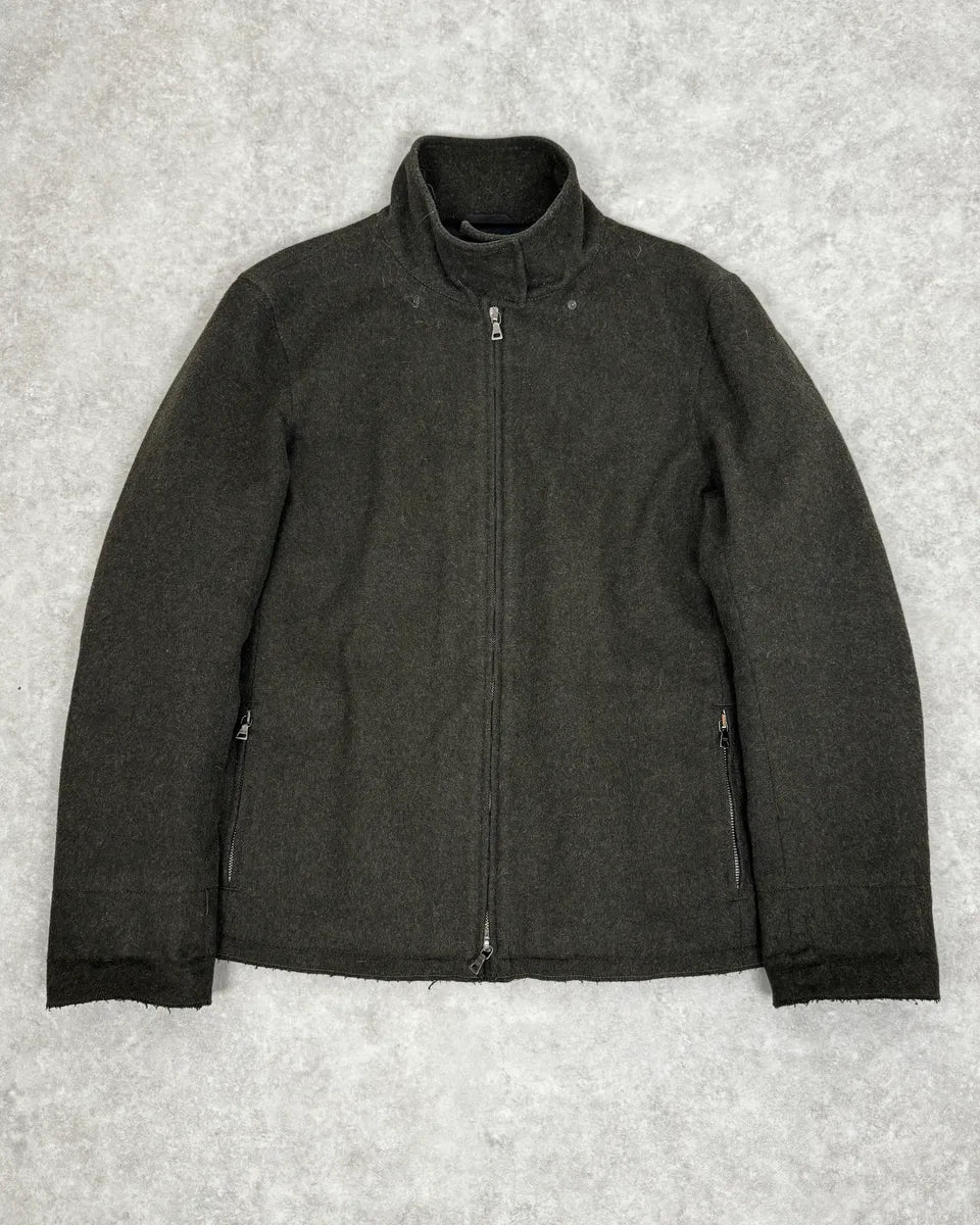 2000s Prada Fur Hood Green Wool Jacket iUeagVT 1