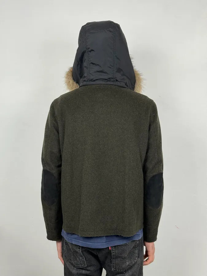 2000s Prada Fur Hood Green Wool Jacket iUeagVT 2