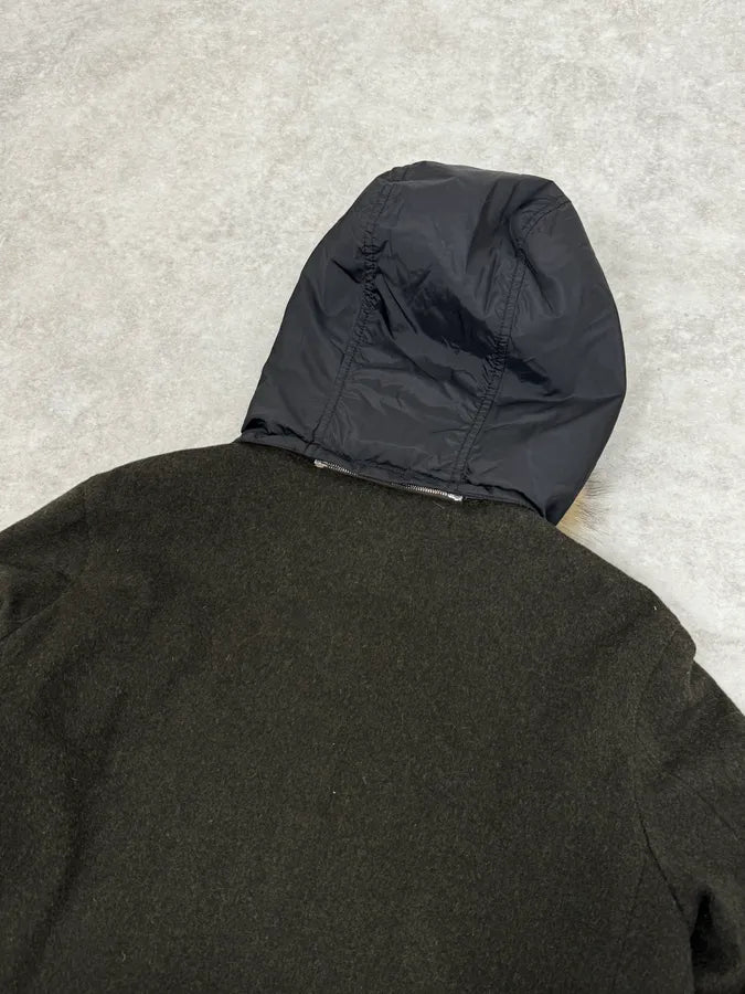 2000s Prada Fur Hood Green Wool Jacket iUeagVT 5