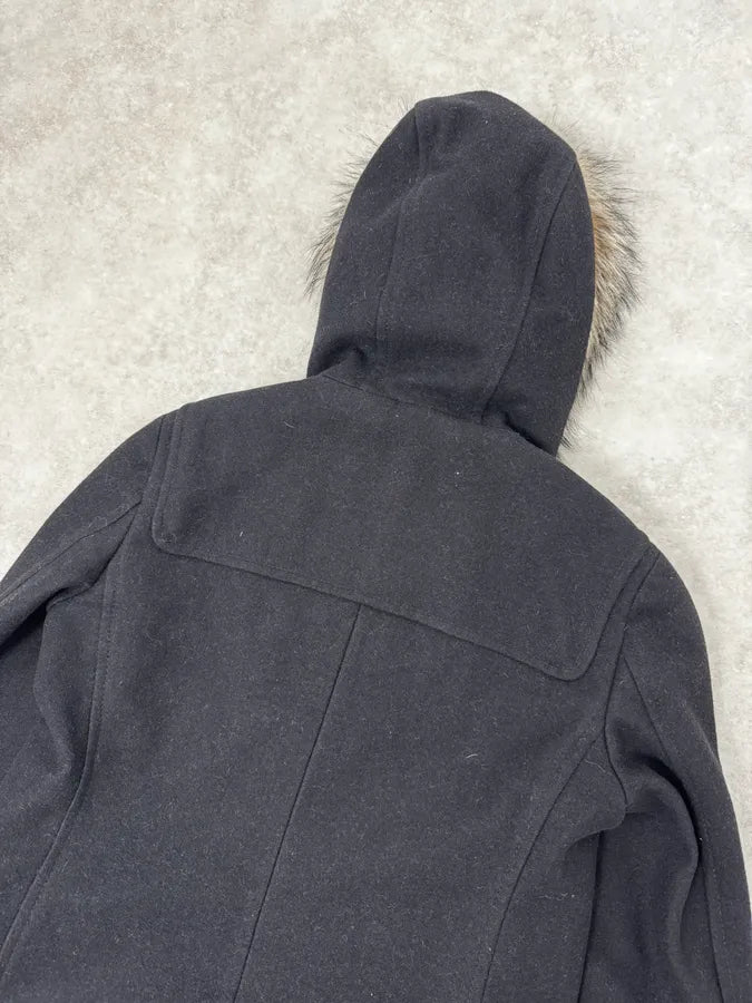 2000s Prada Fur Hooded Pins Straps Wool Long Jacket UxyfQFl 6