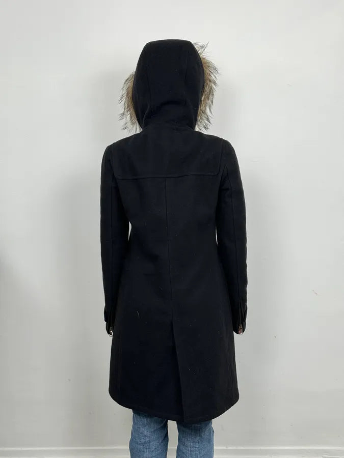 2000s Prada Fur Hooded Pins Straps Wool Long Jacket UxyfQFl 3