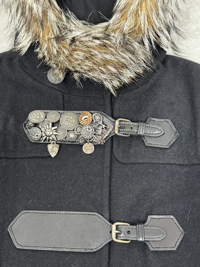 2000s Prada Fur Hooded Pins Straps Wool Long Jacket UxyfQFl 8