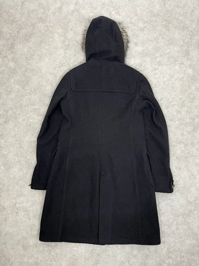 2000s Prada Fur Hooded Pins Straps Wool Long Jacket UxyfQFl 4