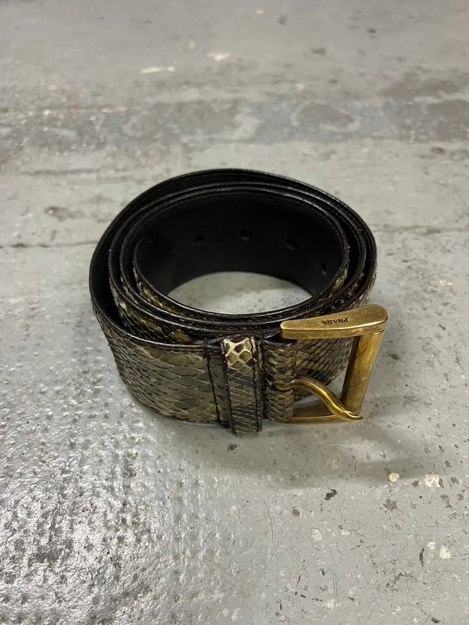 2000s Prada Genuine Python Olive Leather Belt eizLKno 7