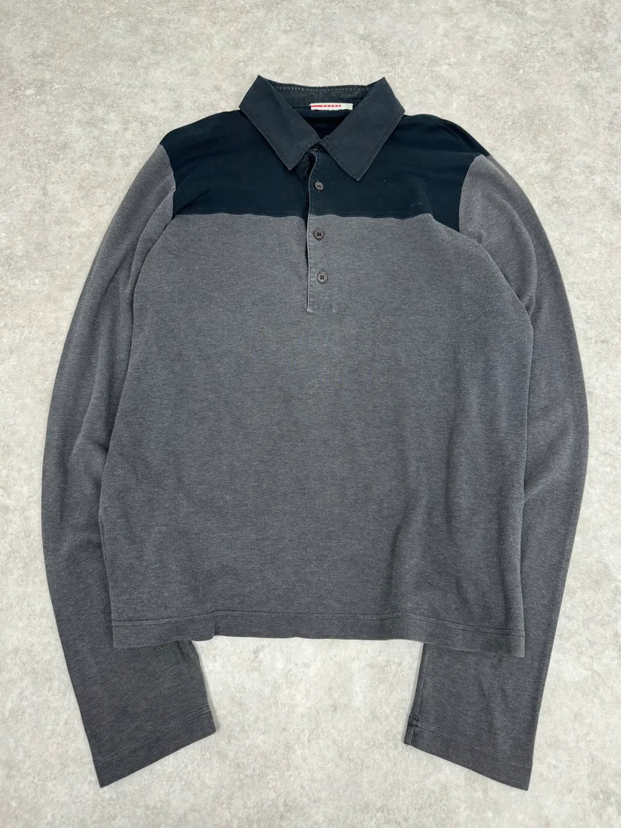 2000s Prada Grey & Black Polo Shirt RfmWQvy 3