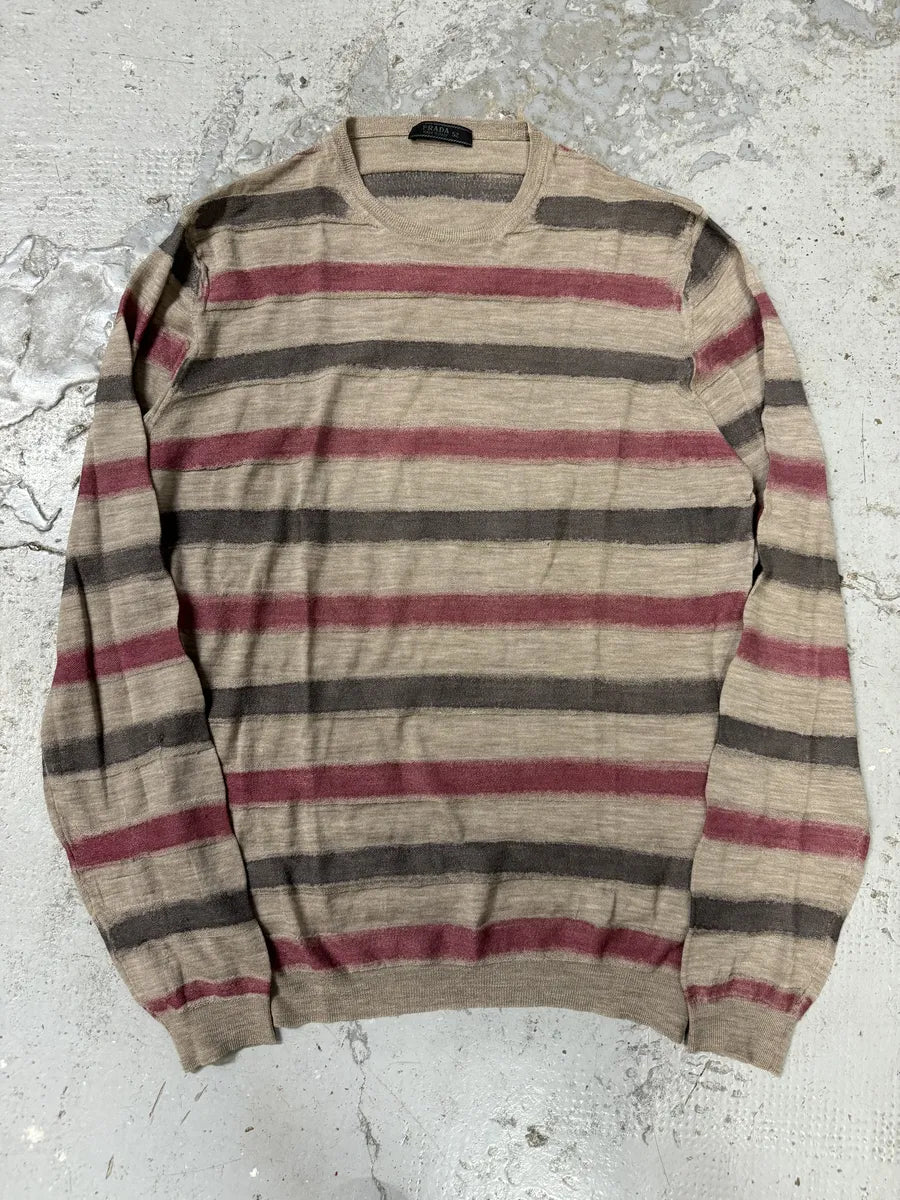 2000s Prada Grey & Pink Striped Sweater HNNVpzq 0