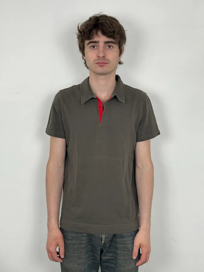 2000s Prada Grey & Red Contrast Collar Polo RdlIbWO 1
