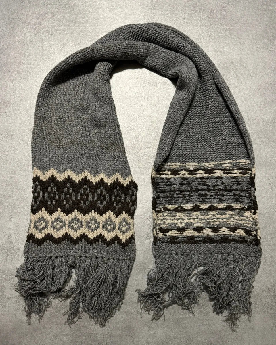 2000s Prada Grey Artisanal Wool Scarf wvSTHfU 0
